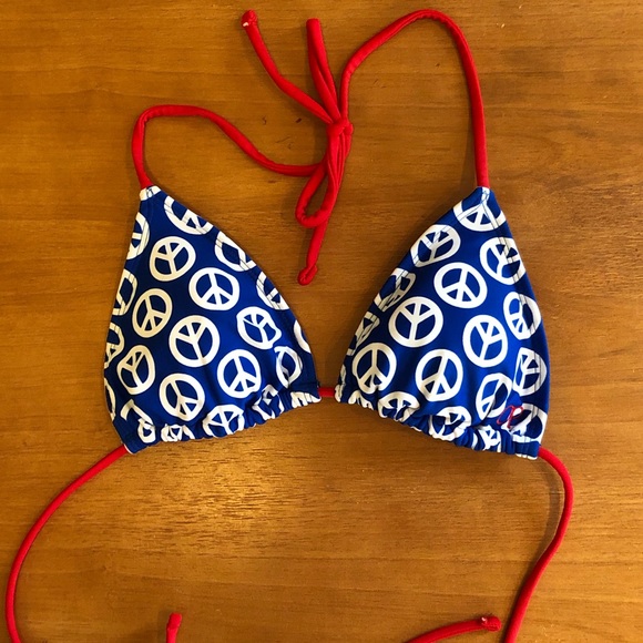 OP Peace July 4th Red White Blue Bikini Top Hippie - Picture 1 of 2